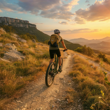 Man on bicycle looking over landscape