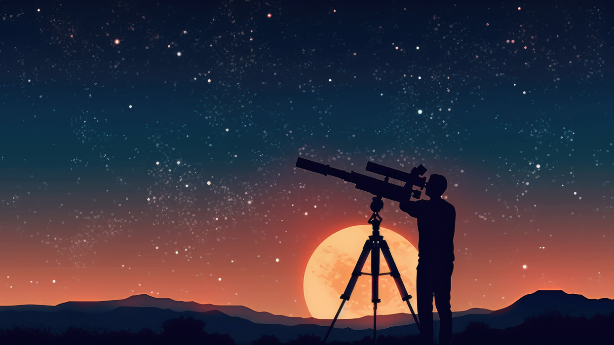 Man looking through telescope