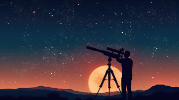 Man looking through telescope