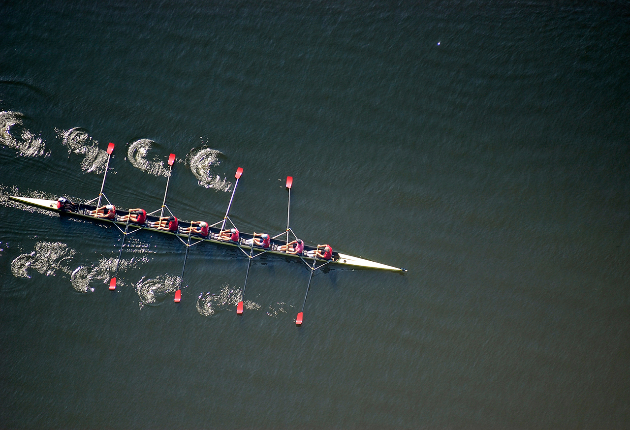 Rowing boat with eight rowers and a cox