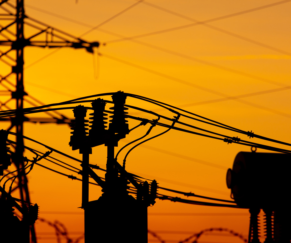 electrical substation at sunset