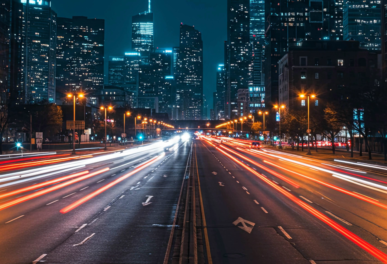 Busy road at night