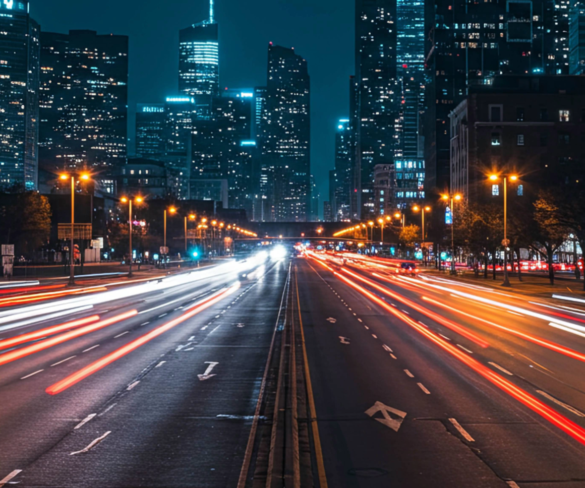 Busy road at night