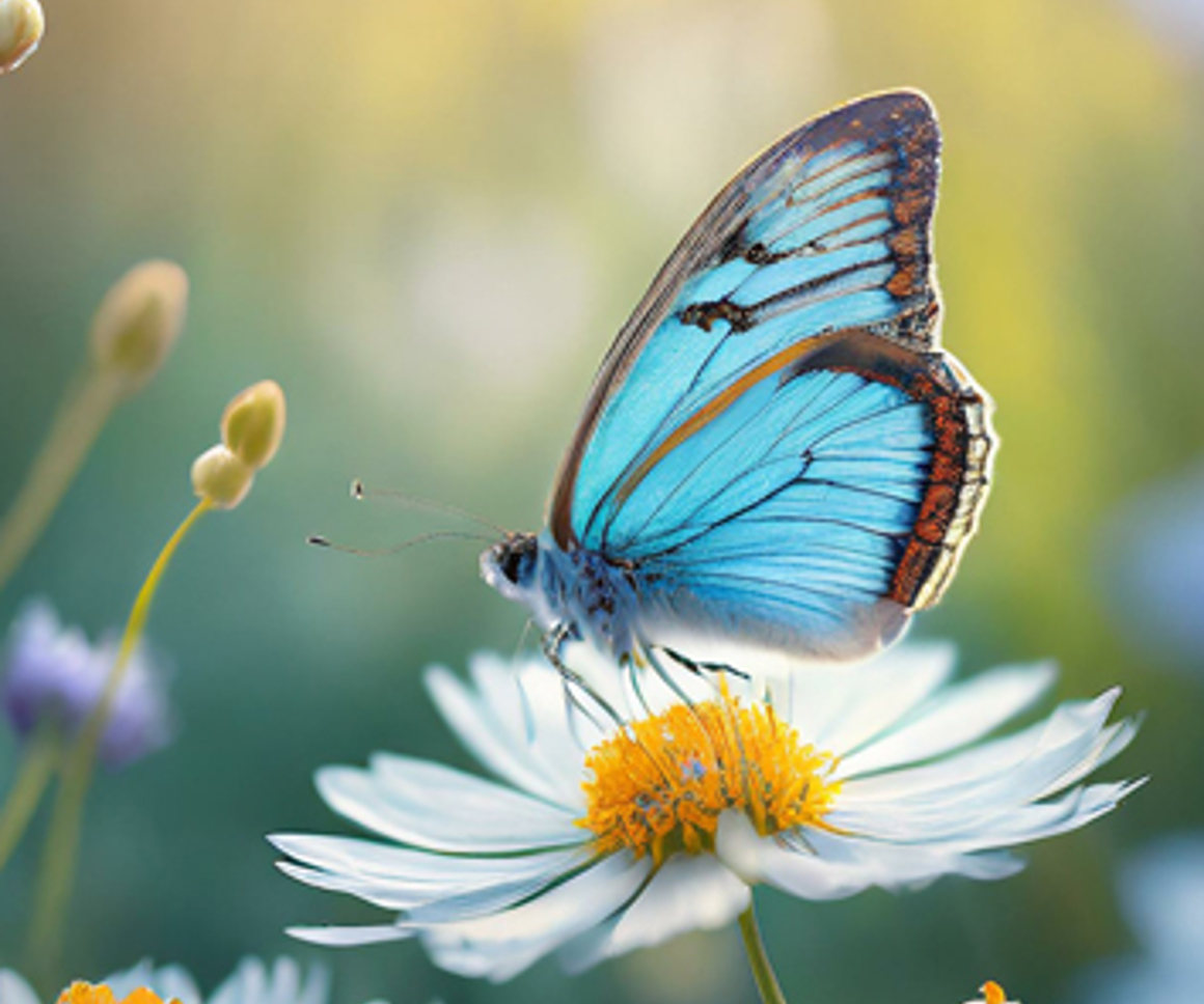 Blue butterfly on a daisy