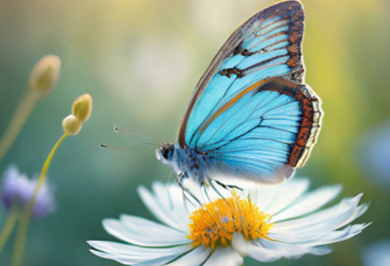 Blue butterfly on a daisy