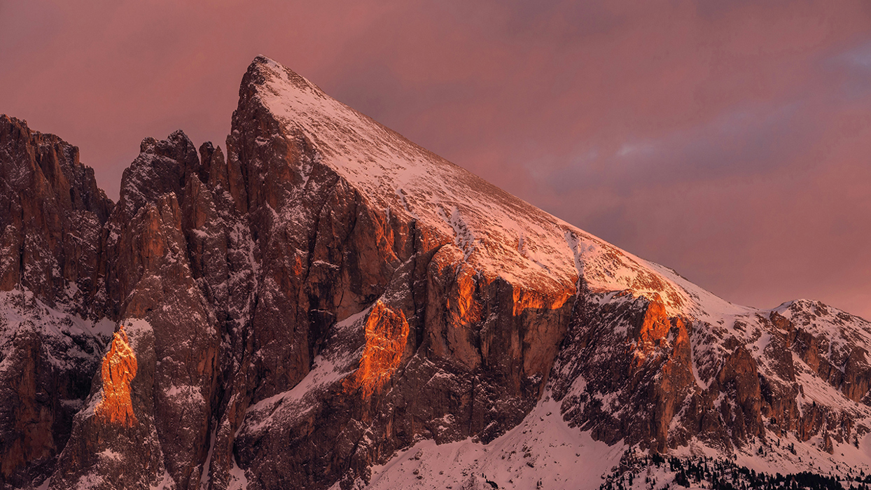 Mountain during pink sunset