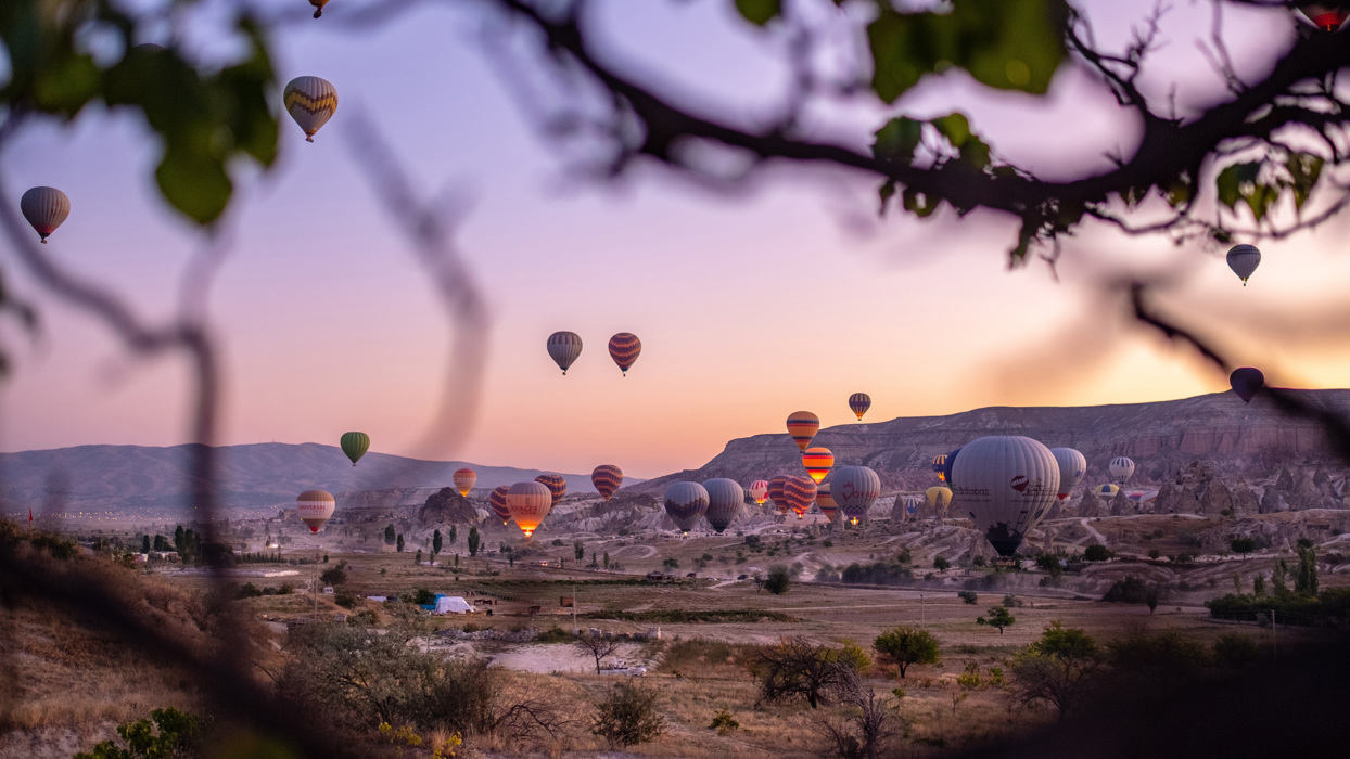 Hot air balloons flying