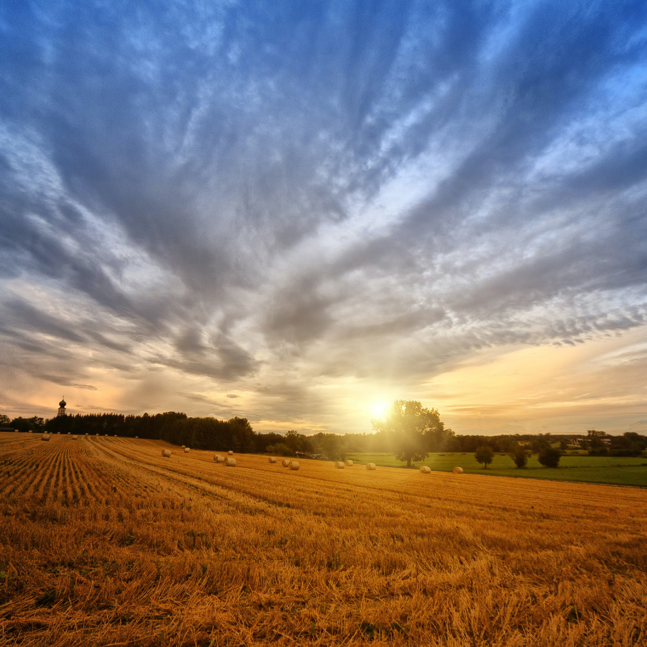 Sunset over farm