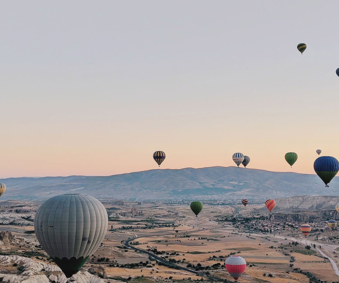 Hot air balloons over a desert