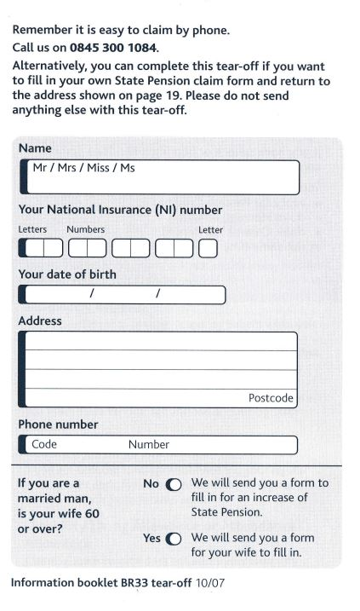State pension claim form