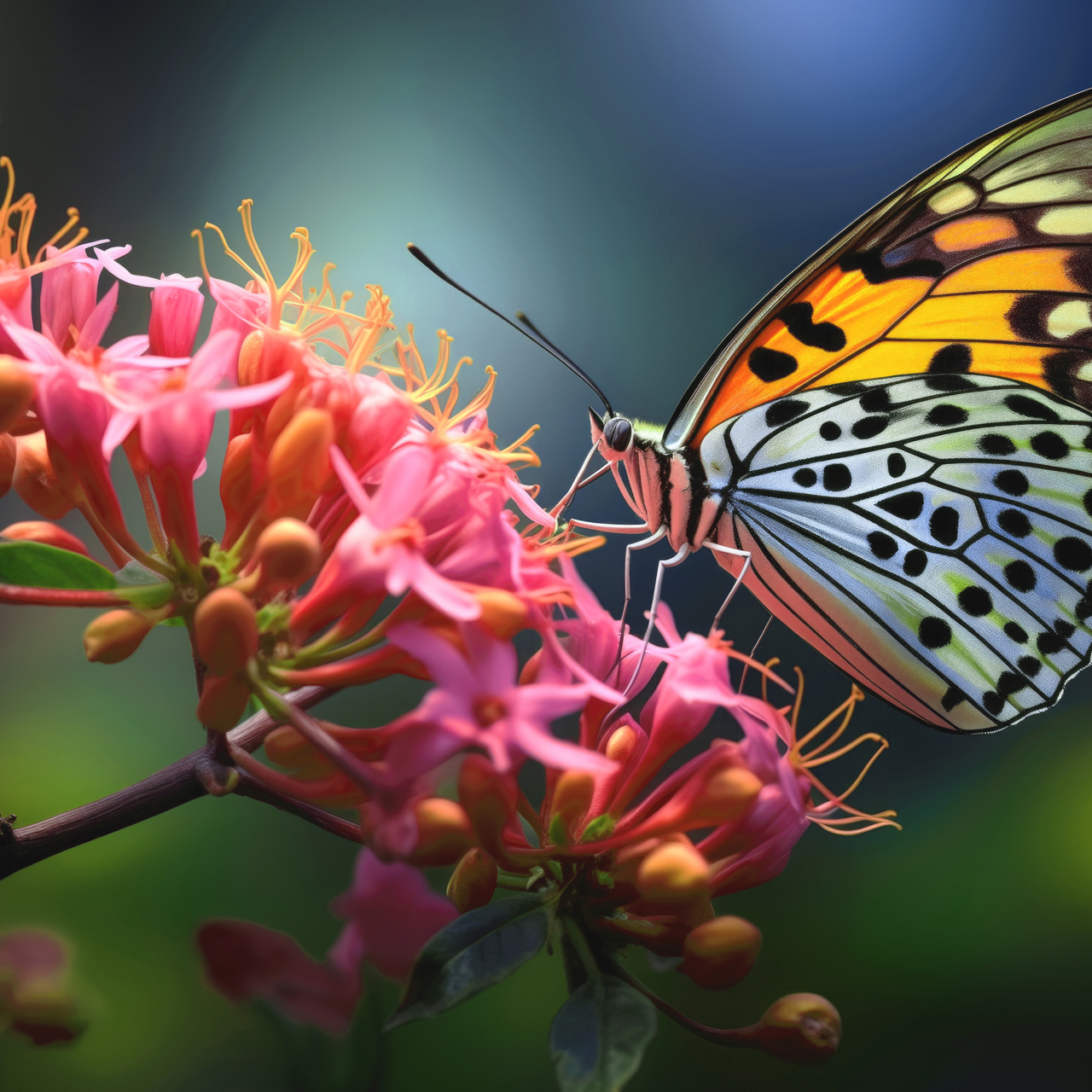 Butterfly on pink flowers
