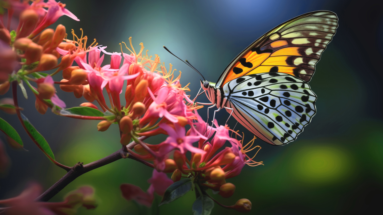 Butterfly on pink flowers