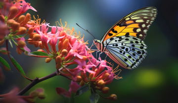 Butterfly on pink flowers
