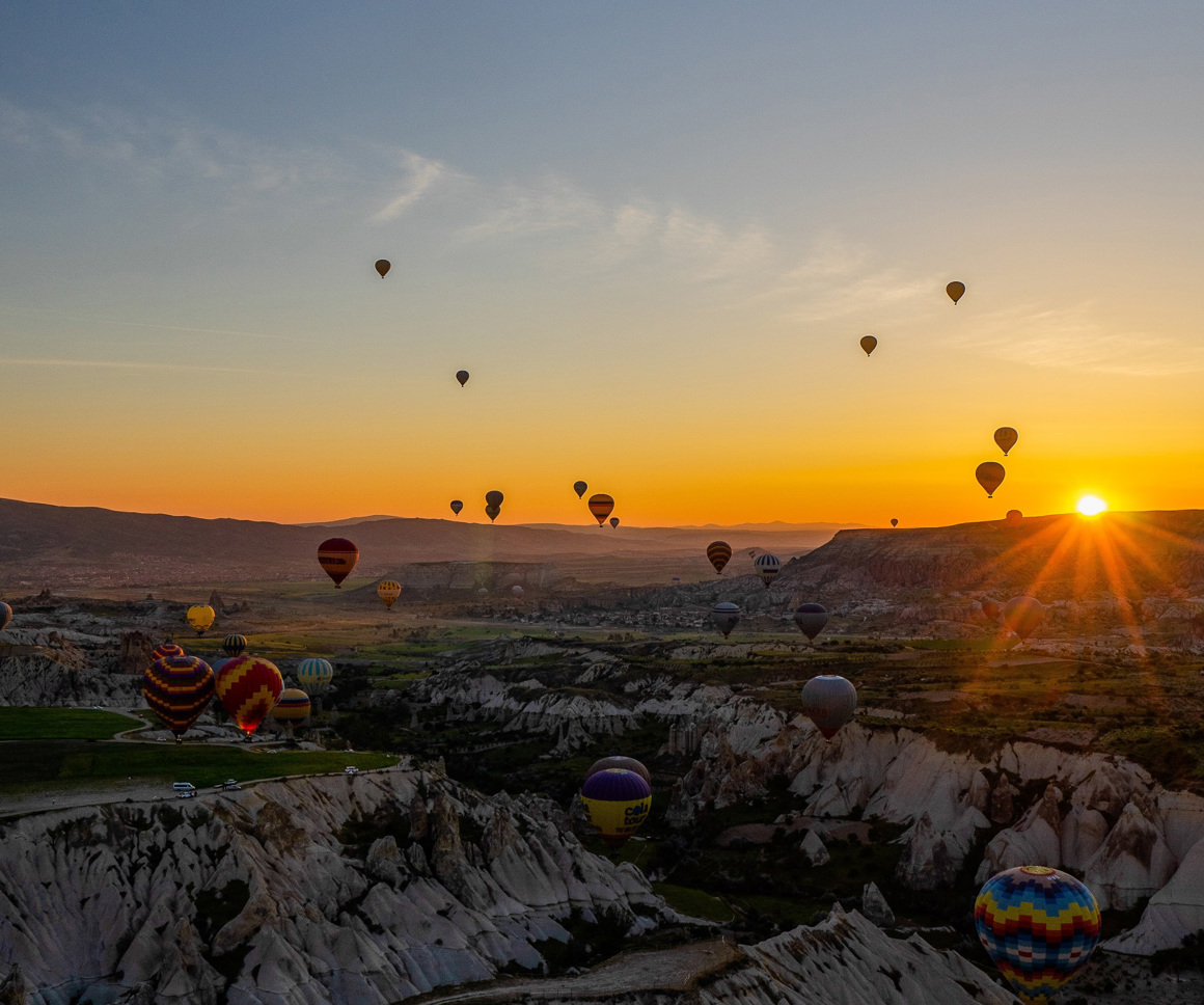 Hot air balloons at sunset