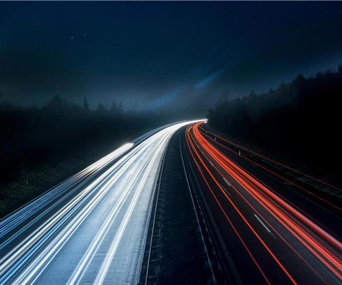 Long exposure view of car lights on a busy road