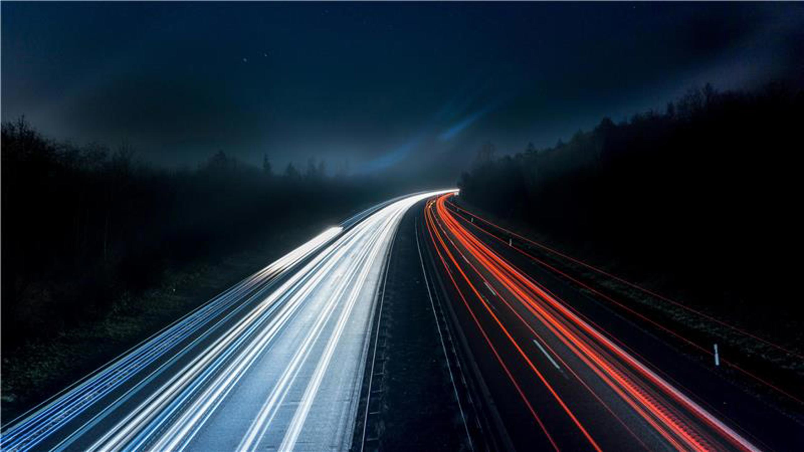Long exposure view of car lights on a busy road