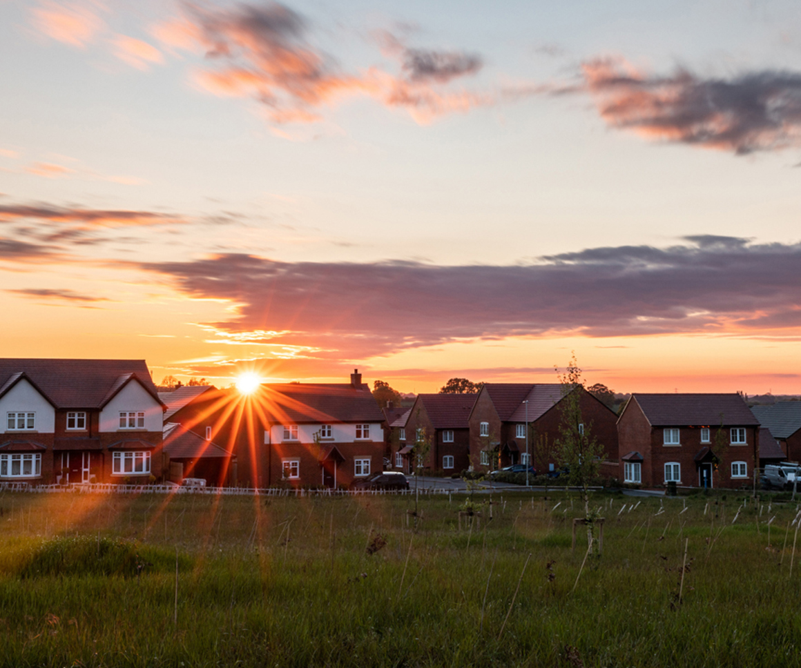 Sunset over homes
