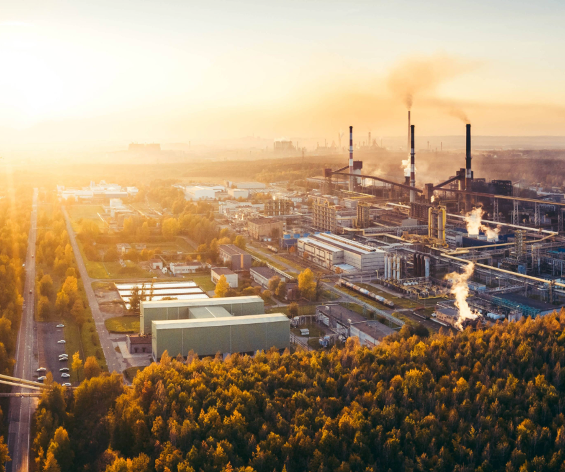 Aerial view of an industrial estate