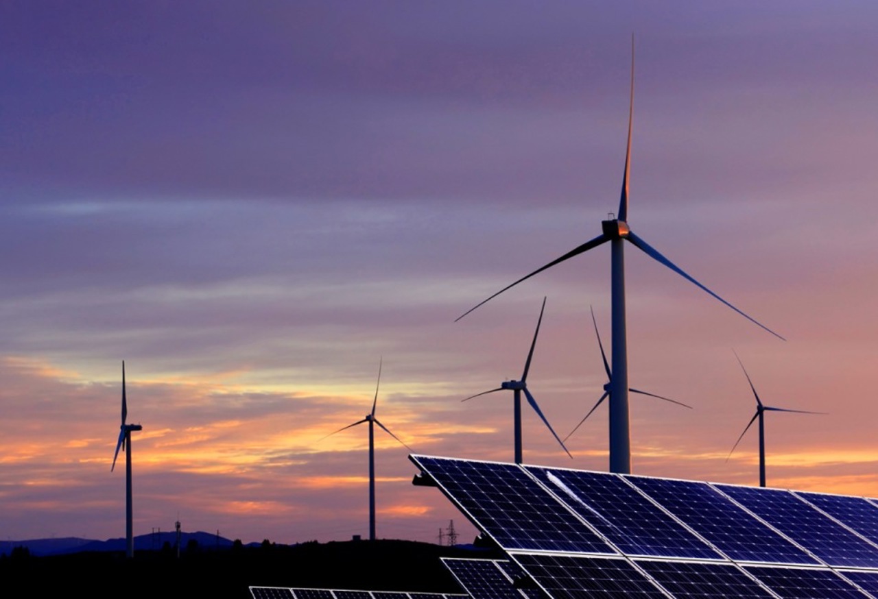 Wind turbines and solar panels