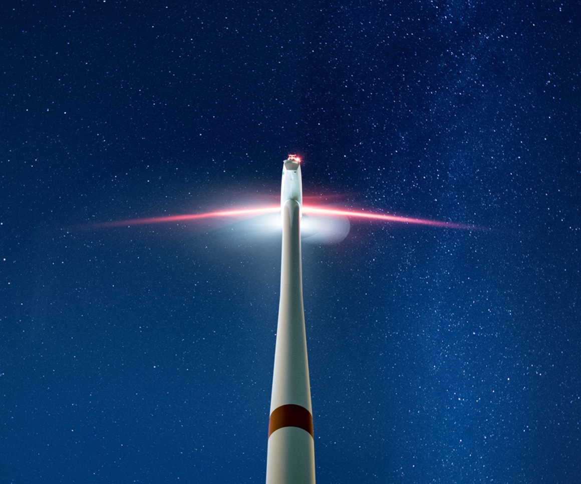Wind turbine at night