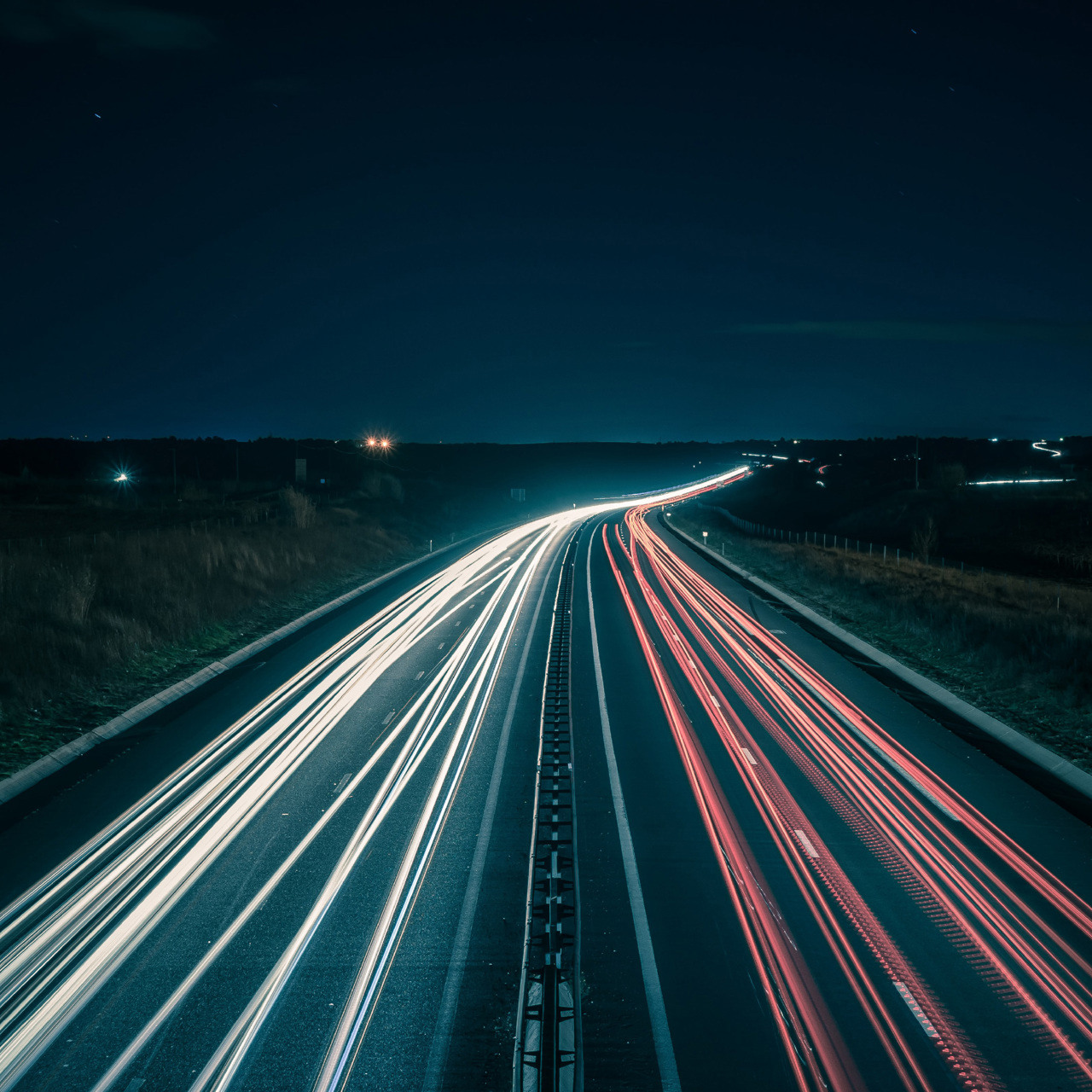 Road with long exposure car lights
