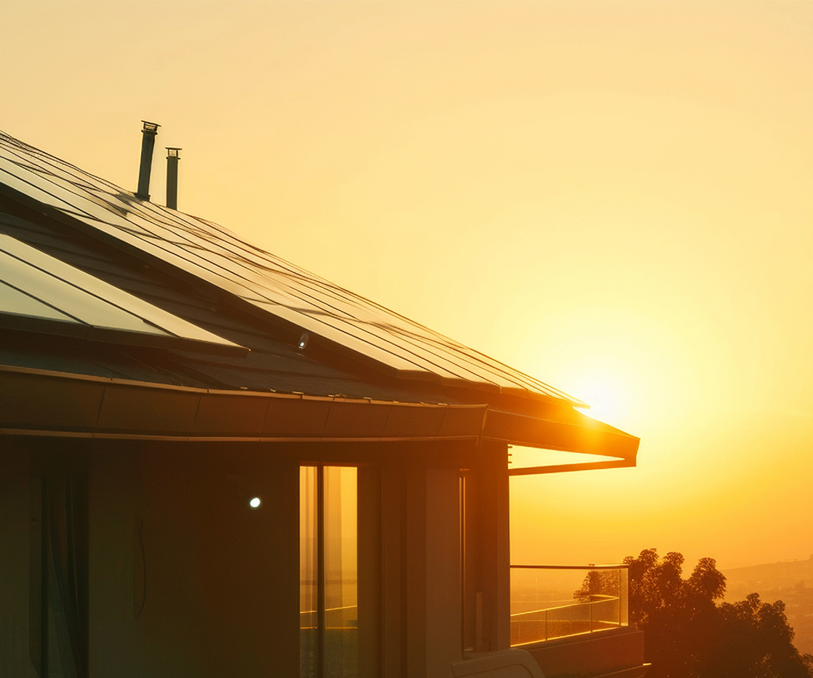 Home roof with solar panels