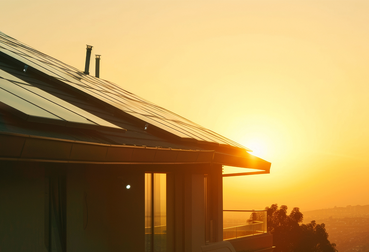 Home roof with solar panels